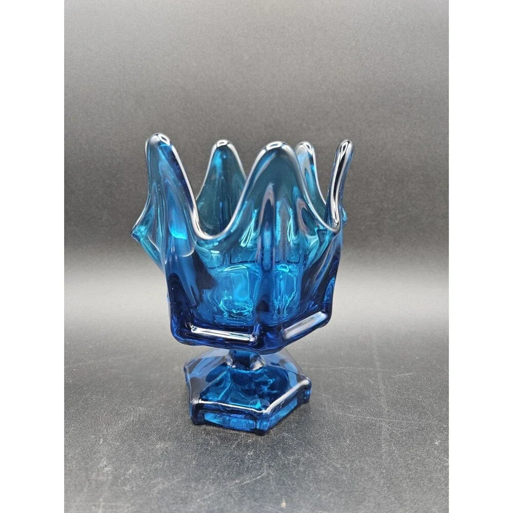 Vintage Viking Bluenique Swung Glass Handkerchief Column Vase Mcm Retro 5.5